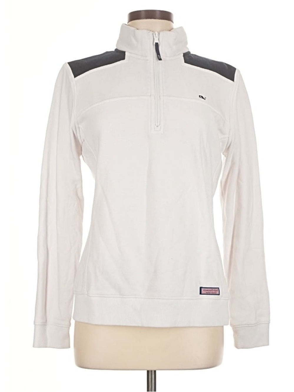 Vineyard Vines Cream Quarter-Zip Pullover with Dark Blue Shoulder Panels